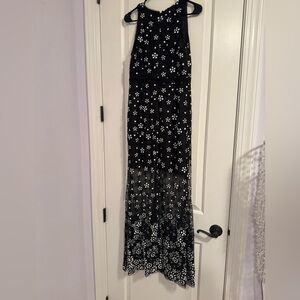 Aidan Mattox Black Dress with White Floral Beaded Embroidery